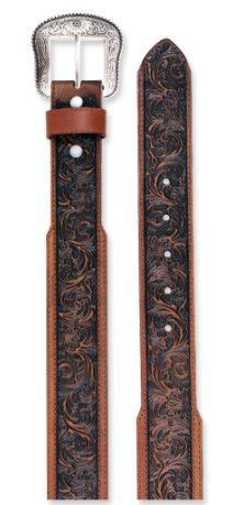 JP WEST MEN'S LEATHER BELT - FLORAL TOOLING