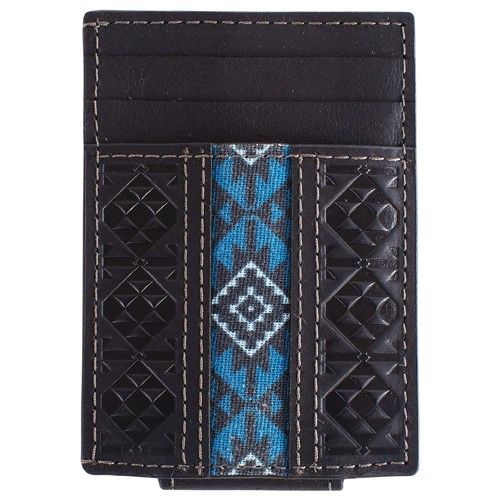 RED DIRT HAT CO. MEN'S CARD CASE WITH MAGNETIC CLIP - BLACK WITH BLUE INLAY