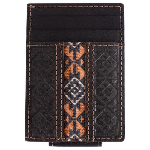 RED DIRT HAT CO. MEN'S CARD CASE WITH MAGNETIC CLIP - DARK BROWN WITH SIENNA INLAY