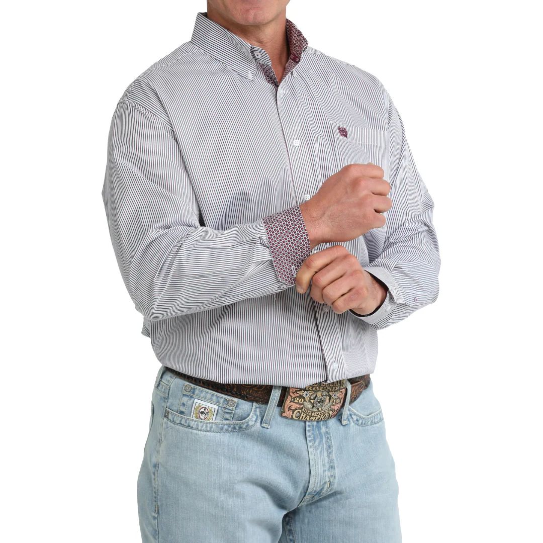 CINCH MEN'S LONG SLEEVE TWO-TONE STRIPED TENCEL BUTTON SHIRT - WHITE