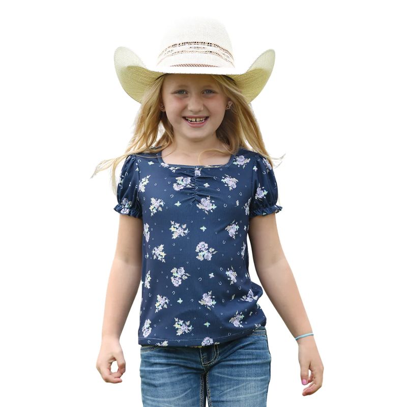CRUEL DENIM GIRLS' SHORT SLEEVE FLORAL TEE SHIRT - NAVY
