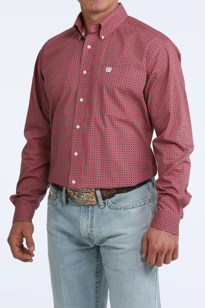 CINCH MEN'S LONG SLEEVE GEO PRINT BUTTON SHIRT - PINK