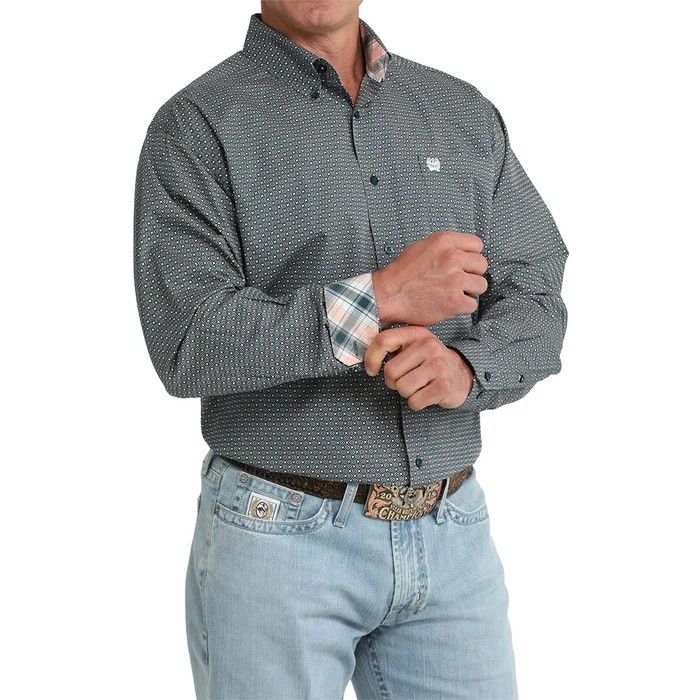 CINCH MEN'S LONG SLEEVE PRINT BUTTON SHIRT - TEAL
