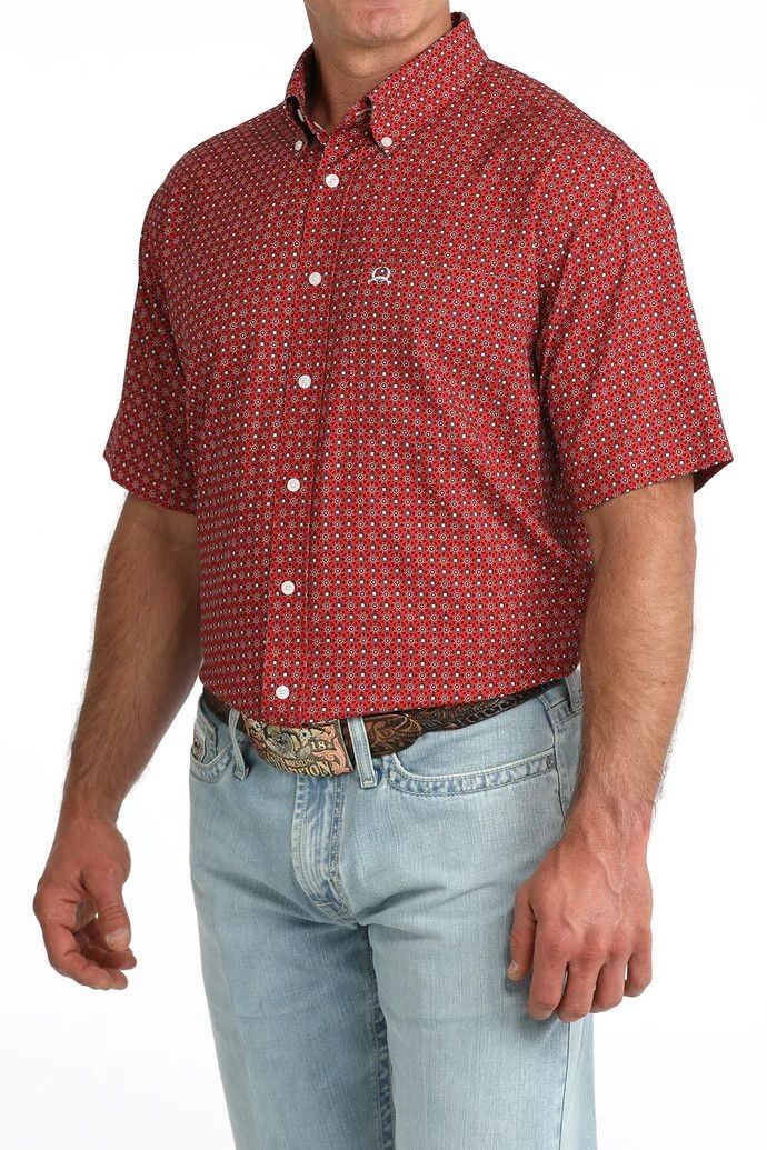 CINCH MEN'S SHORT SLEEVE ARENAFLEX BUTTON SHIRT - RED