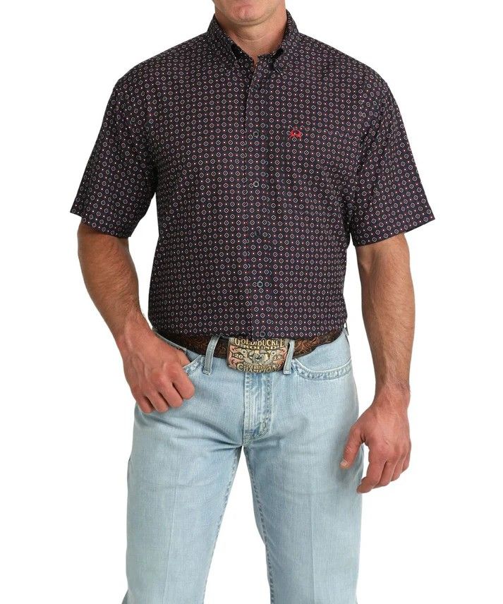 CINCH MEN'S SHORT SLEEVE ARENAFLEX BUTTON SHIRT - NAVY
