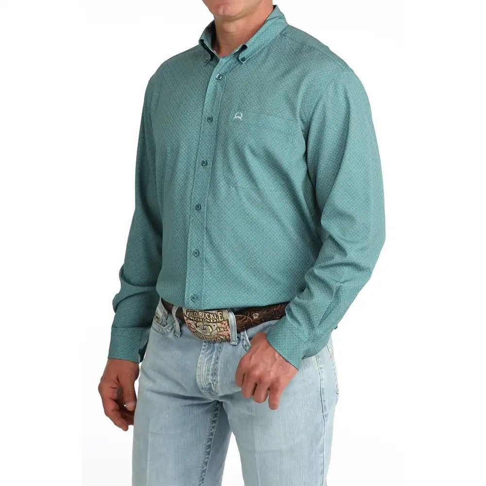 CINCH MEN'S LONG SLEEVE ARENAFLEX DIAMOND PRINT BUTTON SHIRT - TEAL