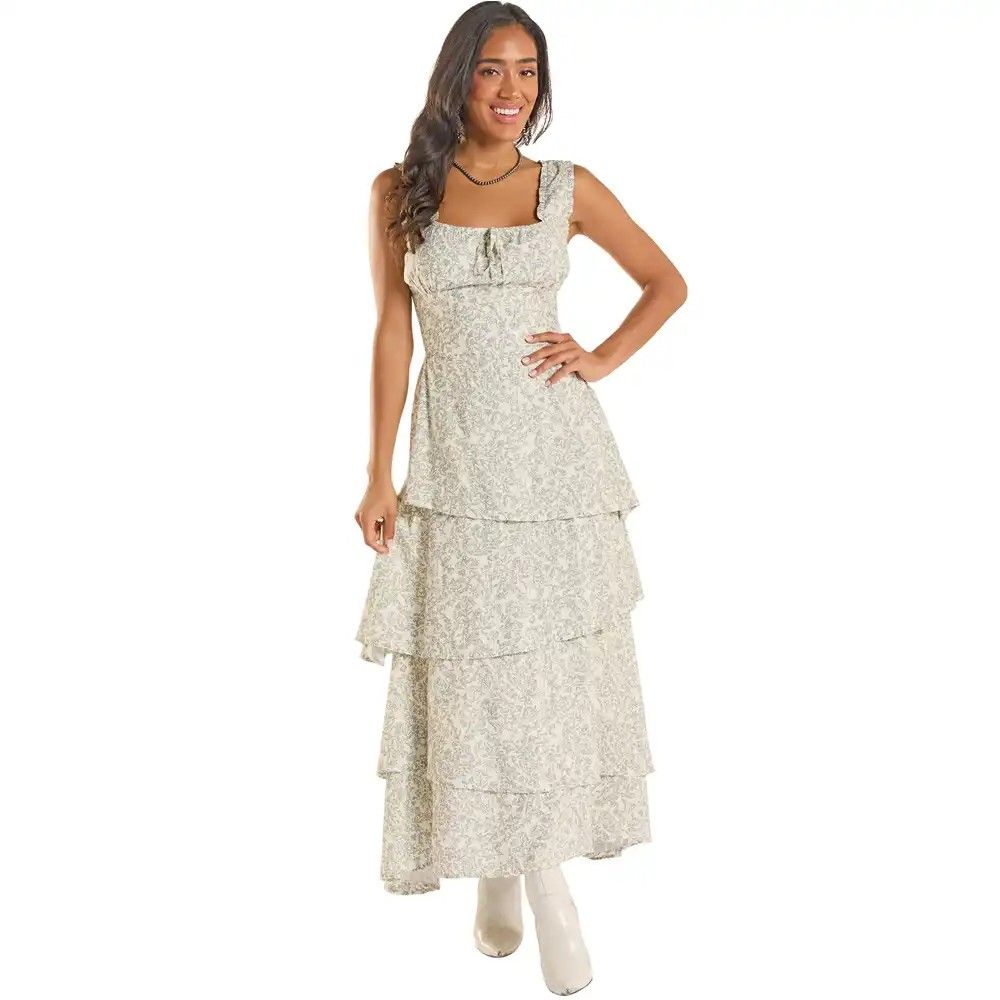 ROCK &amp; ROLL DENIM WOMEN'S SLEEVELESS FLOWER PRINT TIERED DRESS - JADE