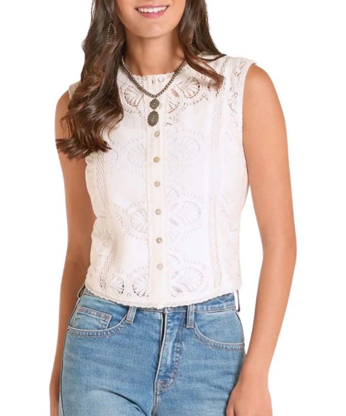 PANHANDLE SLIM WOMEN'S LACE INSERT TANK TOP - NATURAL