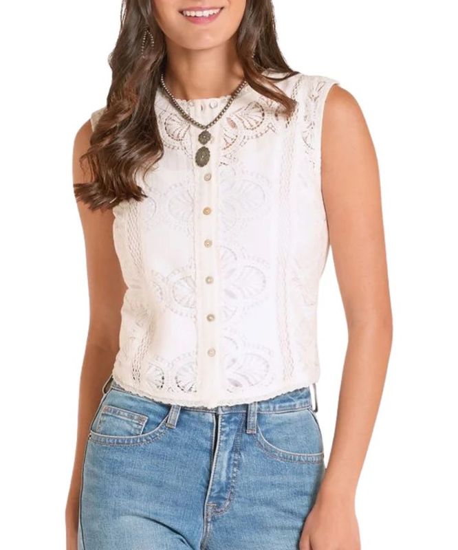 PANHANDLE SLIM WOMEN'S LACE INSERT TANK TOP - NATURAL