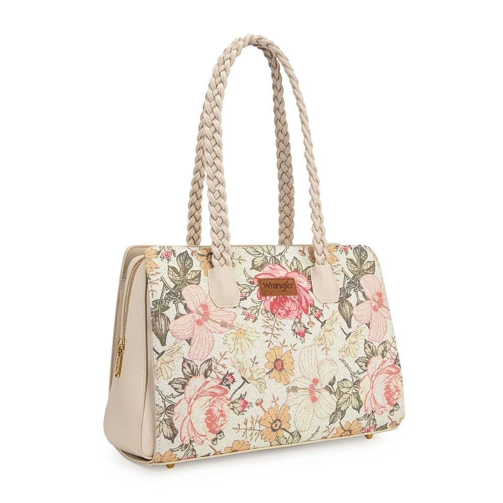 WRANGLER FLORAL PRINT BRAIDED SATCHEL BAG - TAN