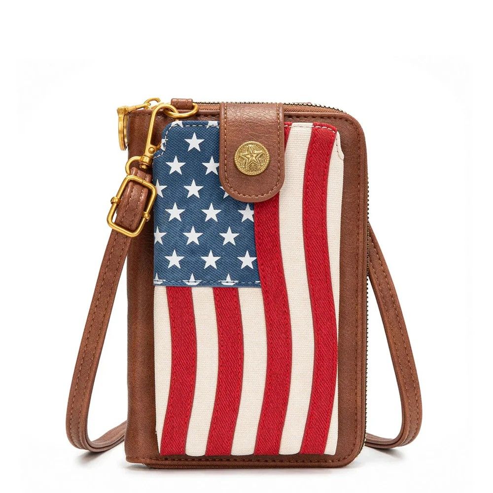 MONTANA WEST AMERICAN FLAG RFID CROSS BODY PHONE WALLET - RED