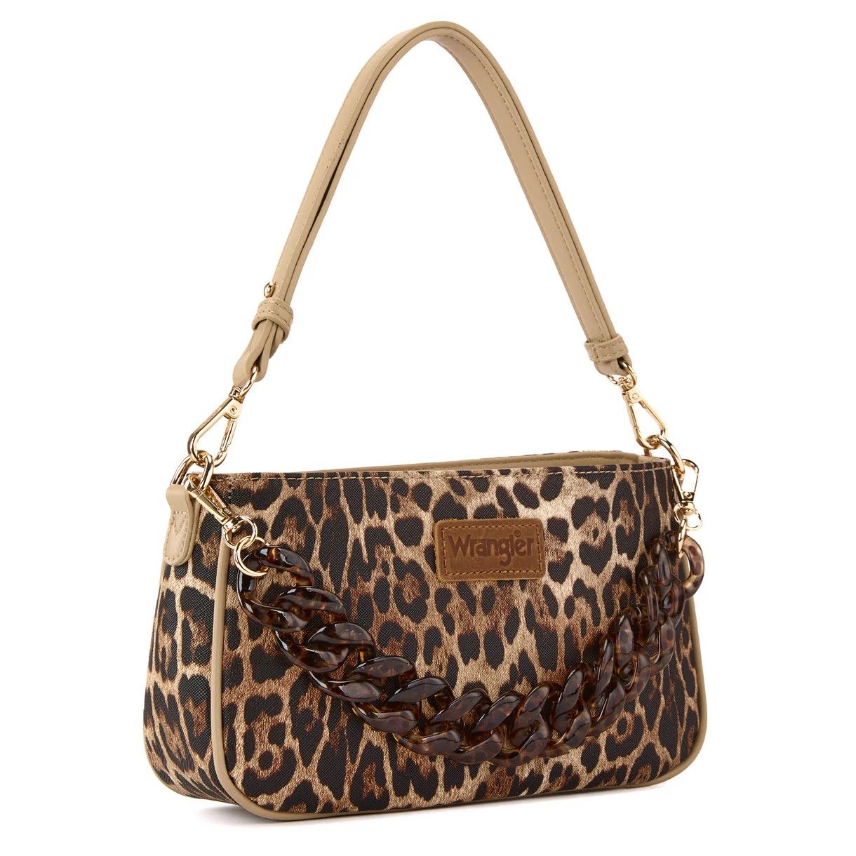 WRANGLER WESTERN LEOPARD PRINT SHOULDER BAG WITH CHAIN DETAIL - LEOPARD