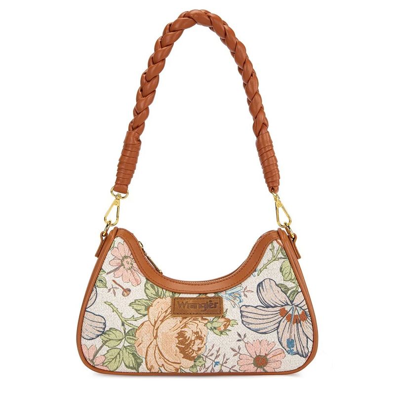 WRANGLER FLORAL PRINT BRAIDED HOBO BAG - BROWN