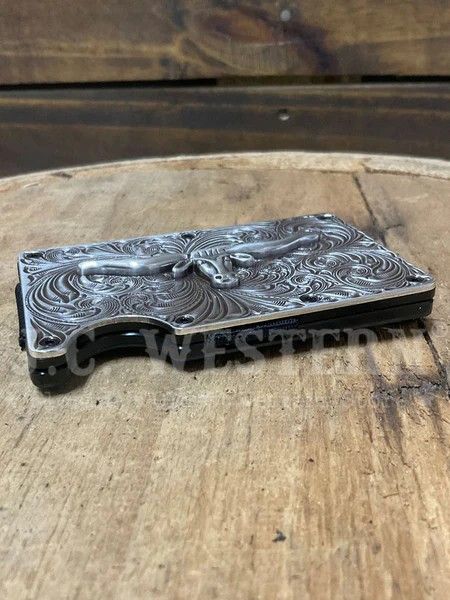 3D MEN'S LONGHORN UTILITY WALLET - BLACK/SILVER