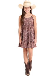 ROCK &amp; ROLL DENIM GIRLS' HORSE PRINT DRESS - BROWN