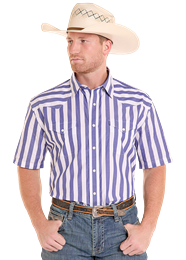 ROCK &amp; ROLL DENIM MEN'S SHORT SLEEVE SNAP SHIRT - BLUE