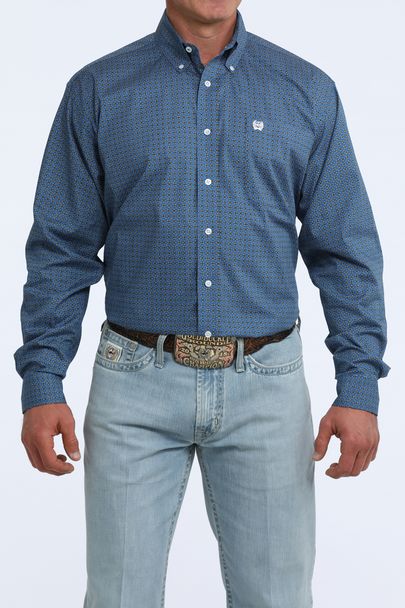 CINCH MEN'S LONG SLEEVE TINY PRINT BUTTON SHIRT - ROYAL
