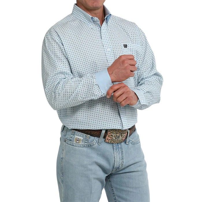CINCH MEN'S LONG SLEEVE MINI PRINT BUTTON SHIRT - LIGHT BLUE