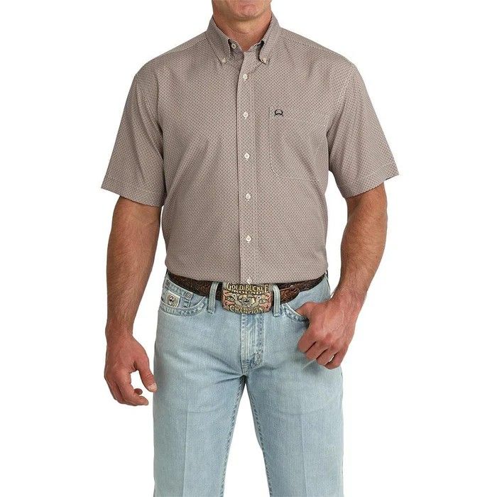 CINCH MEN'S SHORT SLEEVE ARENAFLEX TINY PRINT BUTTON SHIRT - BROWN
