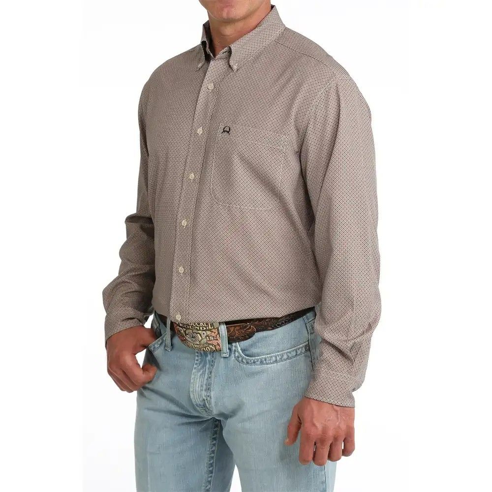 CINCH MEN'S LONG SLEEVE ARENAFLEX TINY PRINT BUTTON SHIRT - BROWN