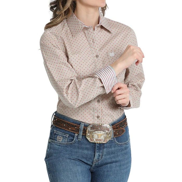 CINCH WOMEN'S LONG SLEEVE BUTTON SHIRT - KHAKI