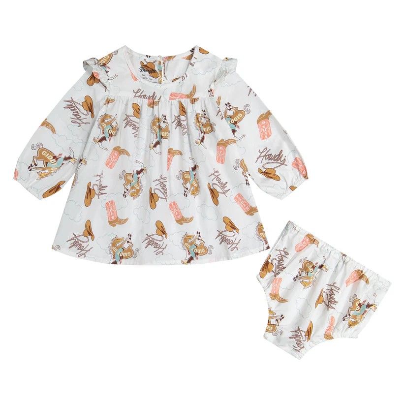 WRANGLER BABY GIRLS' LONG SLEEVE DRESS - WHITE