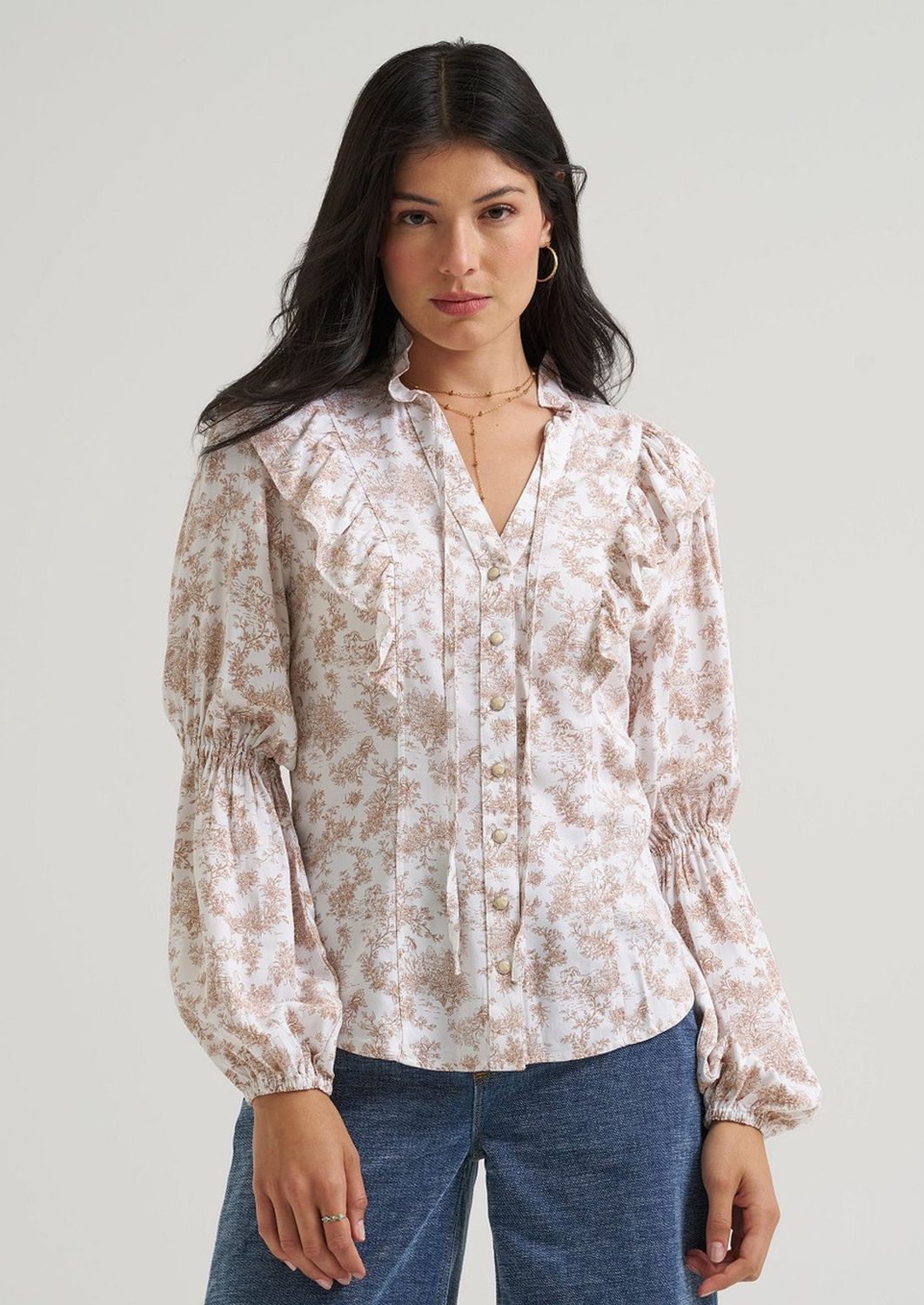 WRANGLER WOMEN'S LONG SLEEVE LAINEY WILSON PAISLEY PEARL SNAP BLOUSE - IVORY