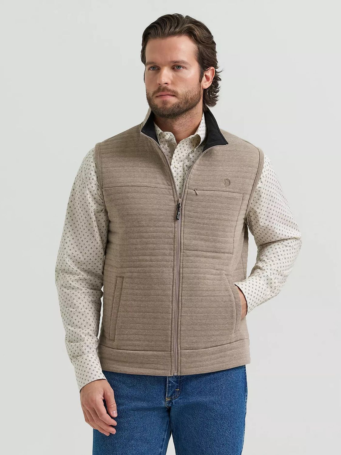WRANGLER MEN'S GEORGE STRAIT KNIT FULL ZIP VEST - TAN