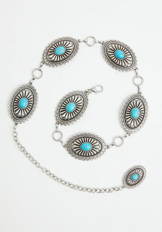 ARIAT WOMEN'S OVAL TURQUOISE CONCHO CHAIN BELT