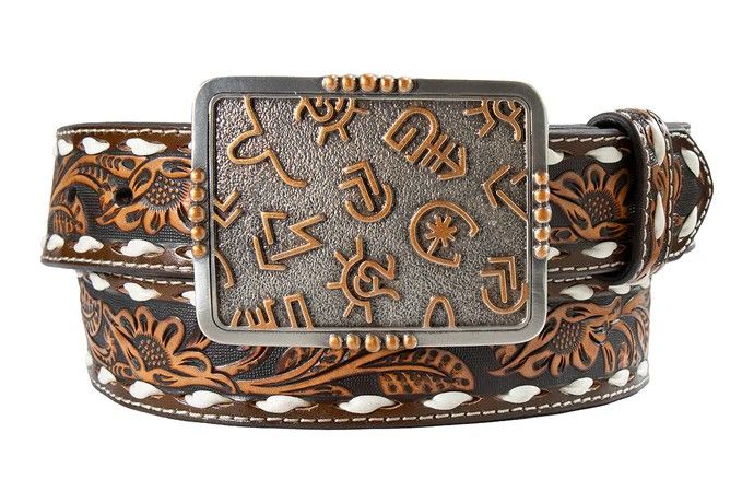 ANGEL RANCH WOMEN'S FLORAL EMBOSSED BRANDED BELT