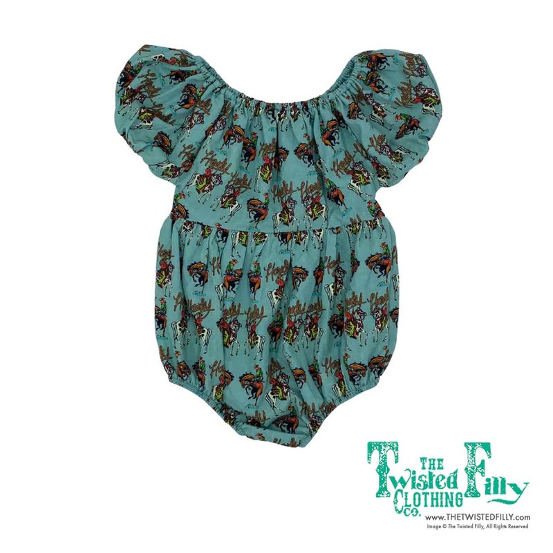 THE TWISTED FILLY INFANT GIRLS' HOWDY ELASTIC BUBBLE ONESIE - TEAL
