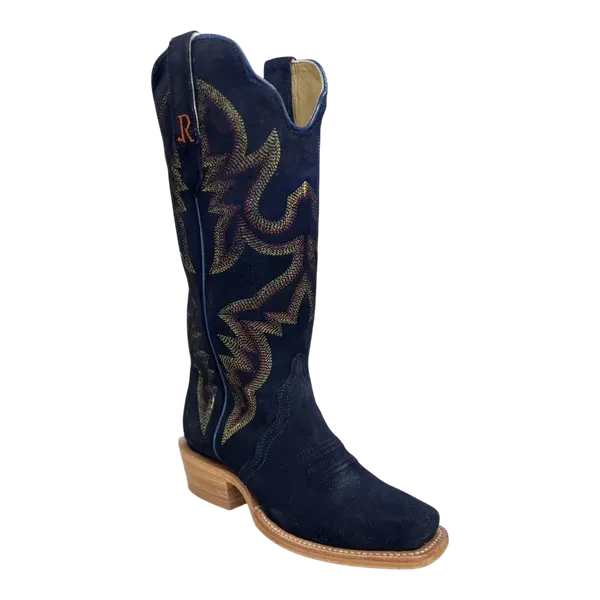 R. WATSON WOMEN'S ROUGHOUT NARROW SQUARE TOE BOOT - MIDNIGHT BLUE