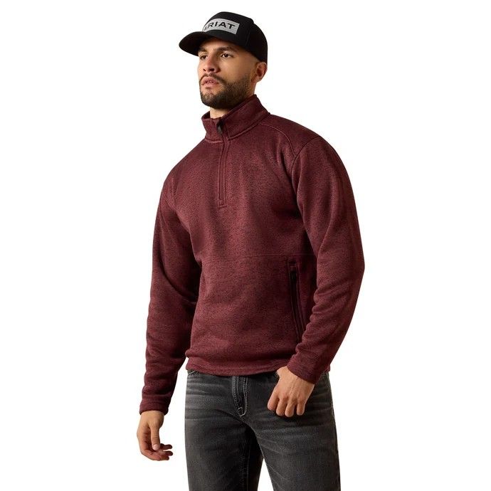 ARIAT MEN'S CALDWELL 1/4 ZIP SWEATER - RED MAHOGANY