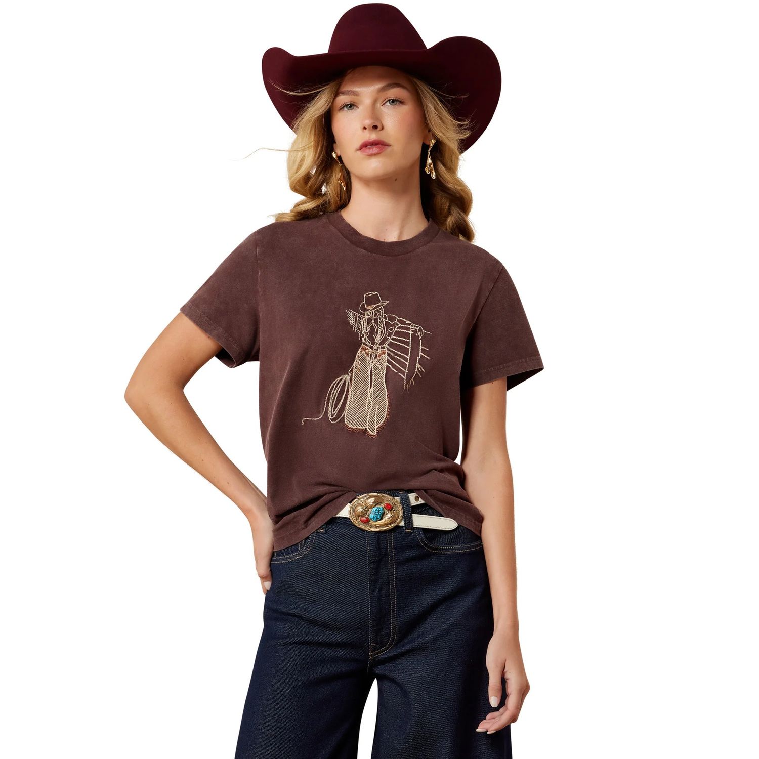 ARIAT WOMEN'S REBEL WITH A CAUSE TEE SHIRT - CHOCOLATE PLUM