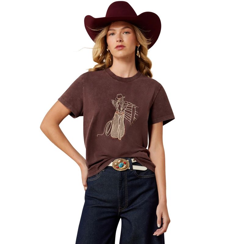 ARIAT WOMEN'S REBEL WITH A CAUSE TEE SHIRT - CHOCOLATE PLUM