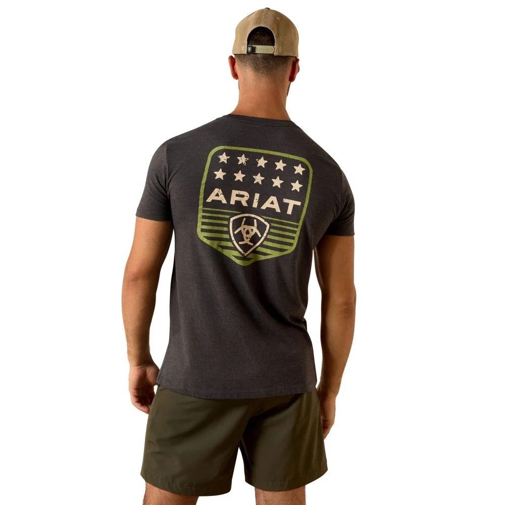 ARIAT MEN'S ARIAT STRIPE PATRIOTIC BADGE TEE SHIRT - CHARCOAL HEATHER