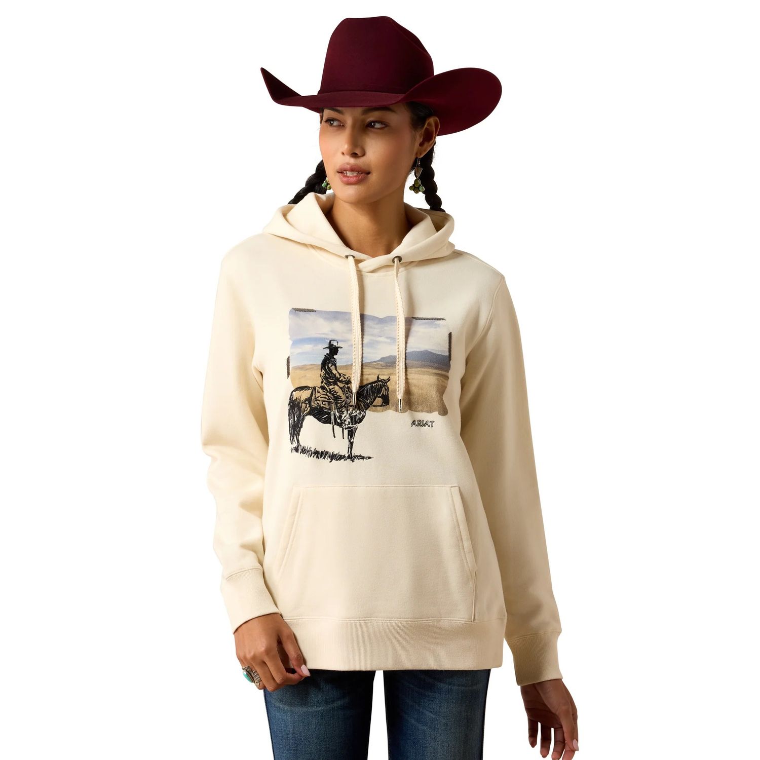 ARIAT WOMEN'S WISH YOU WERE HERE HOODED SWEATSHIRT - PARCHMENT