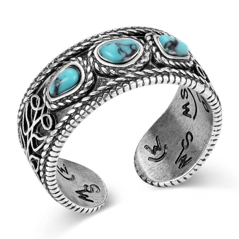 MONTANA SILVERSMITHS BOOT STITCH TURQUOISE OPEN RING
