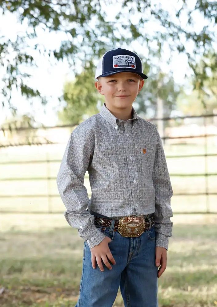 CINCH BOYS' LONG SLEEVE PRINT SHIRT - WHITE