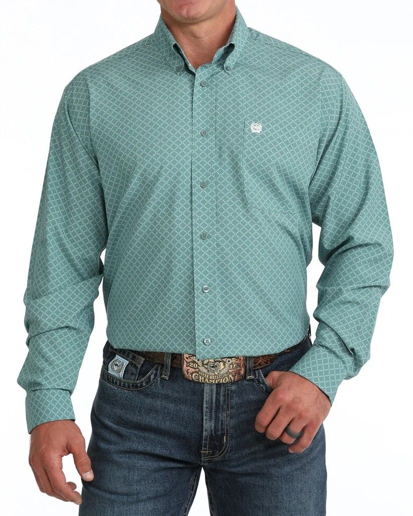 CINCH MEN'S LONG SLEEVE PRINT ARENAFLEX SHIRT - BLUE