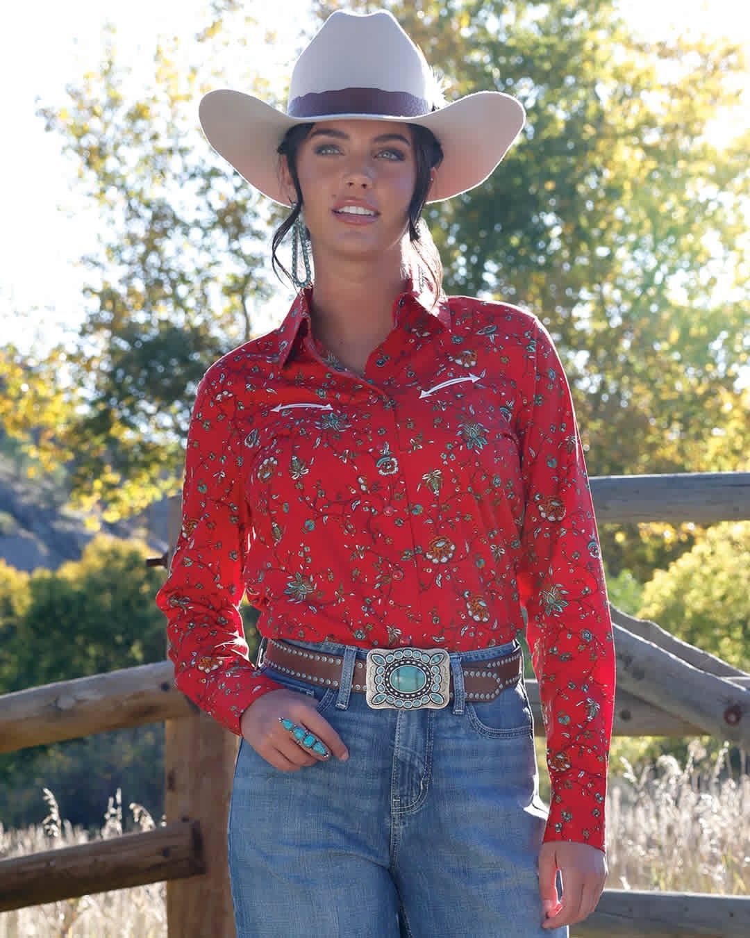CRUEL WOMEN'S LONG SLEEVE WESTERN SHIRT - RED