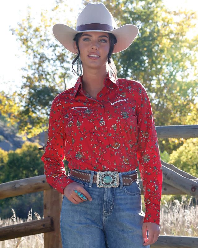 CRUEL WOMEN'S LONG SLEEVE WESTERN SHIRT - RED