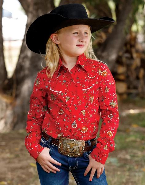 CRUEL GIRLS' LONG SLEEVE WESTERN SHIRT - RED
