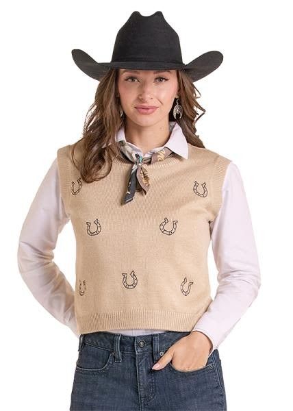 PANHANDLE SLIM WOMEN'S HORSESHOE SWEATER VEST - NATURAL