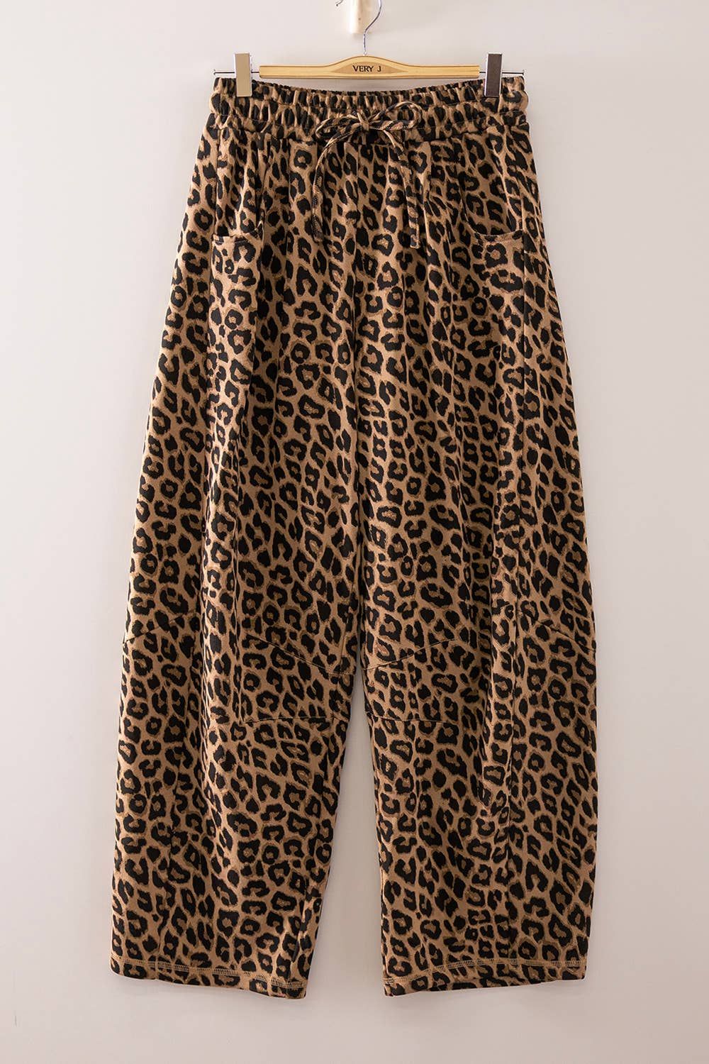 VERY J WOMEN'S ABSTRACT LEOPARD BARREL SWEATPANTS - LEOPARD, COLOR: LEOPARD, SIZE: SMALL
