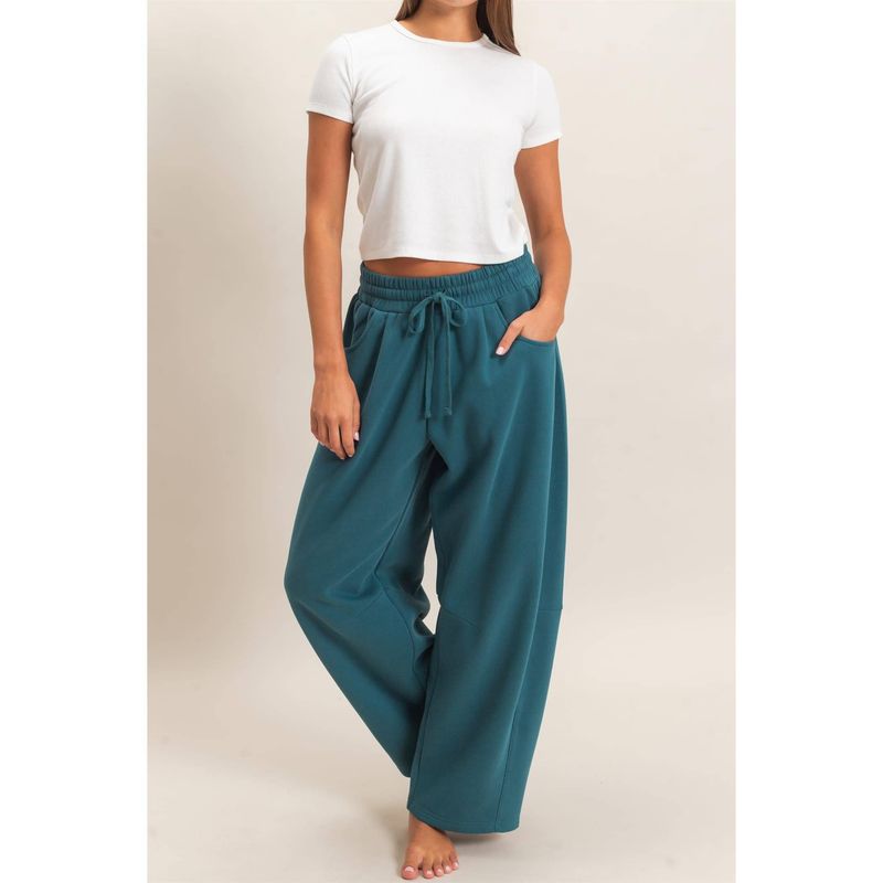DOUBLE ZERO WOMEN'S DRAWSTRING BARREL SWEATPANTS - DUSTY BLUE