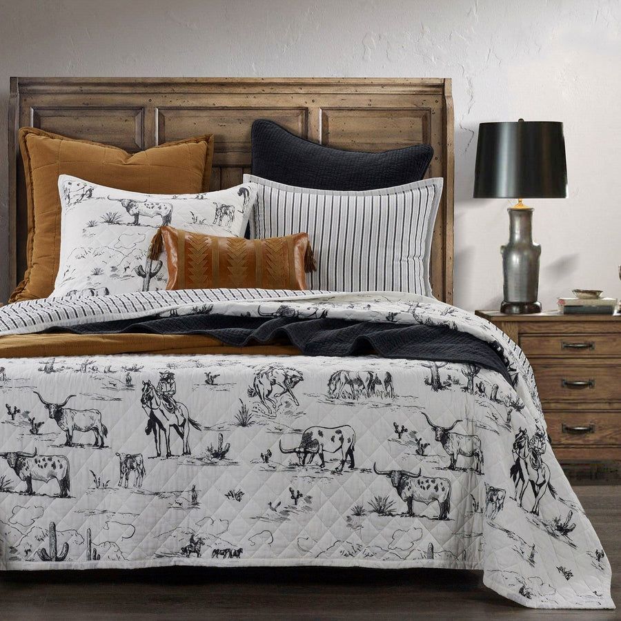 PASEO ROAD RANCH LIFE WESTERN TOILE REVERSIBLE QUILT SET- KING/CAL KING