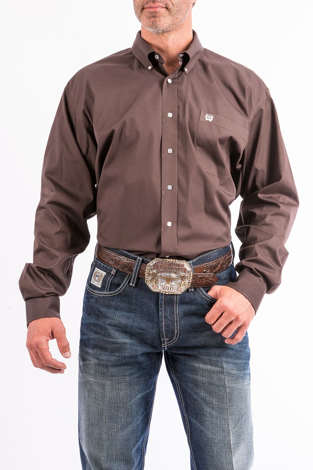 CINCH MEN'S LONG SLEEVE SOLID BUTTON SHIRT - BROWN