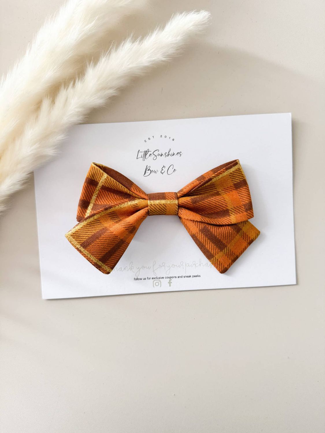LITTLE SUNSHINES BOW &amp; CO - BURNT ORANGE &amp; GOLD PLAID FALL PINWHEEL HAIR BOW