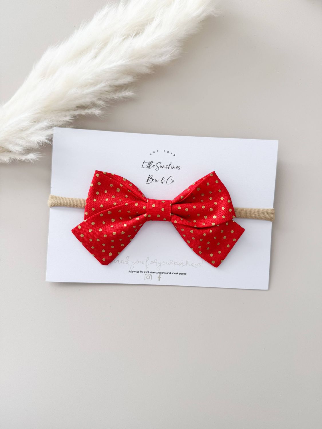 LITTLE SUNSHINES BOW &amp; CO - RED &amp; GOLD POLKA DOTS CHRISTMAS PINWHEEL HAIR BOW